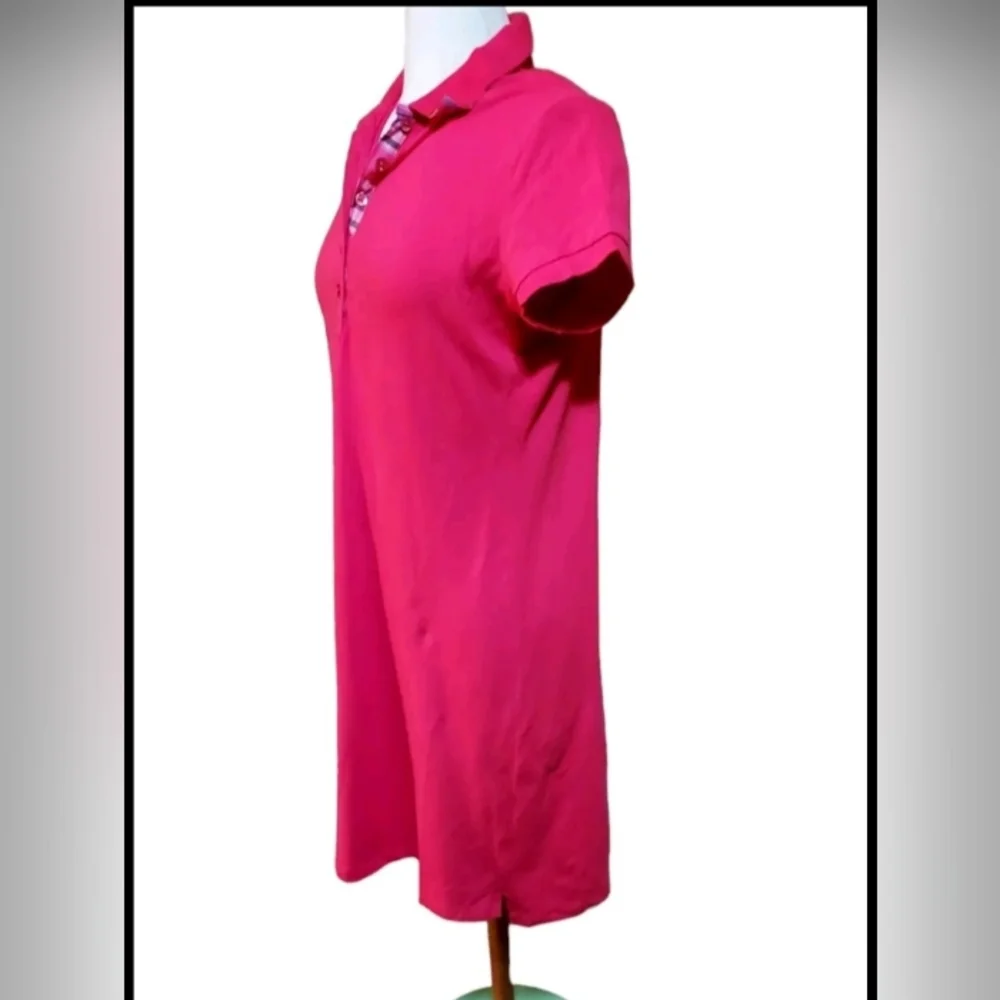 Lands End Midi Dress M/P 10-12 Hot Pink Collared Shirt Woman Preppy Baumwool  di